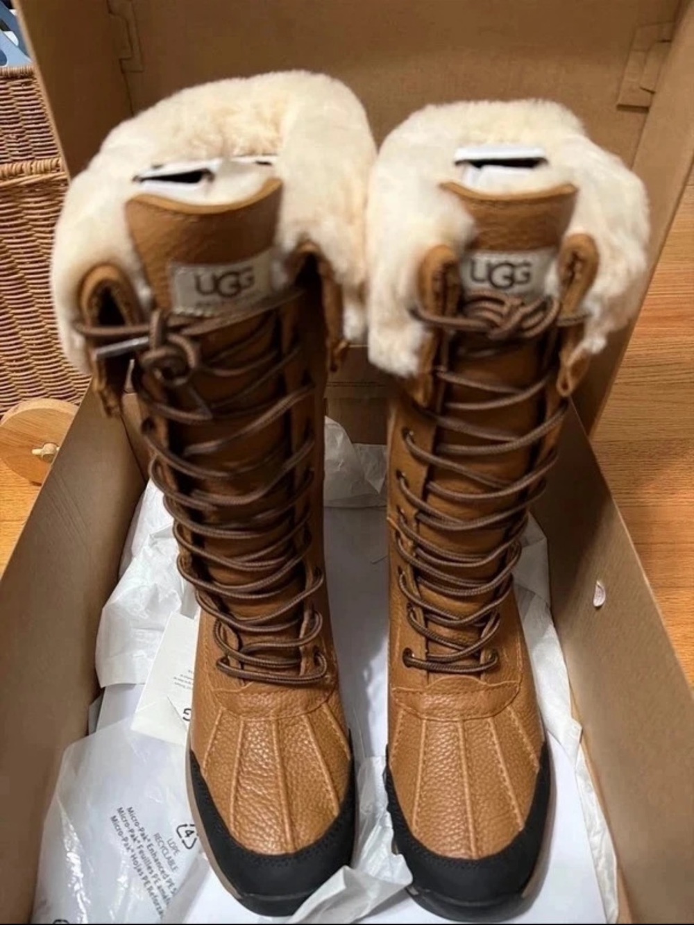 UGG Tall Chestnut Lace-Up Winter Boots with Shearling Cuff